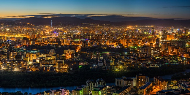 夜景, 城市的, 乌兰巴托中心