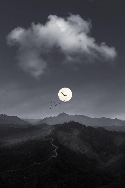 中国的长城, 月亮, 夜晚