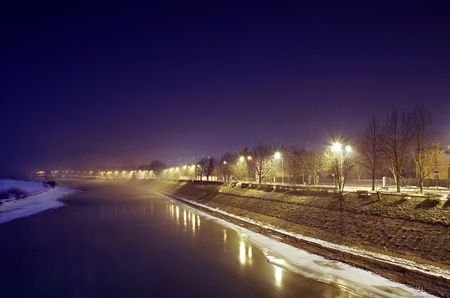 河, 冬季, 夜