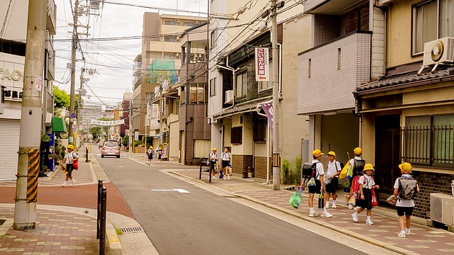 小学生, 街道, 日本