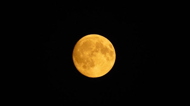 月亮, 几乎满月, 橙色的